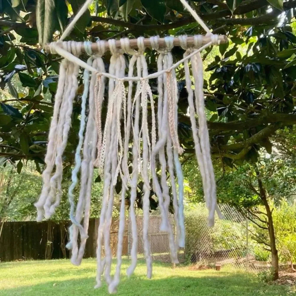 BOHEMIAN Boho Wall Art Natural WOOL Ribbon Twine Wall Hanging 14 x 27 inches